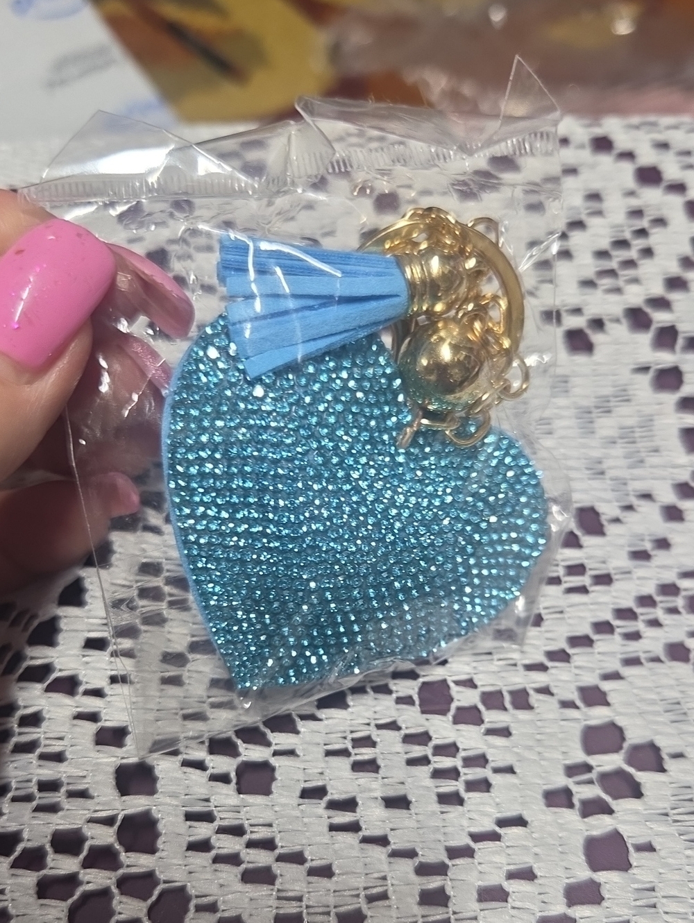 Blue Heart Tassel Keychain Bag Charm - Women's Accessory